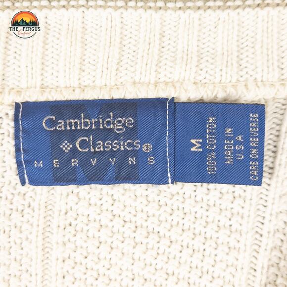 Cambridge Classic White Pullover Sweater Long Sleeve Preppy Knit Men's Medium - Picture 8 of 12